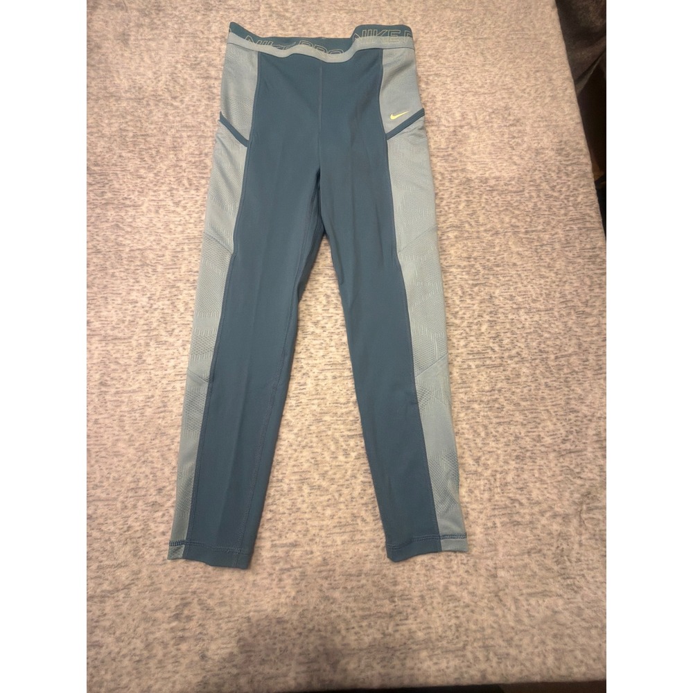 Nike Pro Womens Training Dri-FIT 7/8 Length Leggings Teal Grey Size M DX0063 NWT